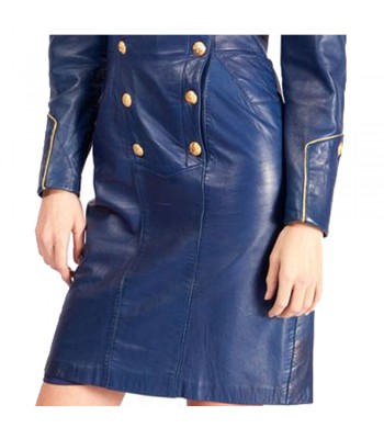 Women’s Blue Leather Military Style Gothic Coat